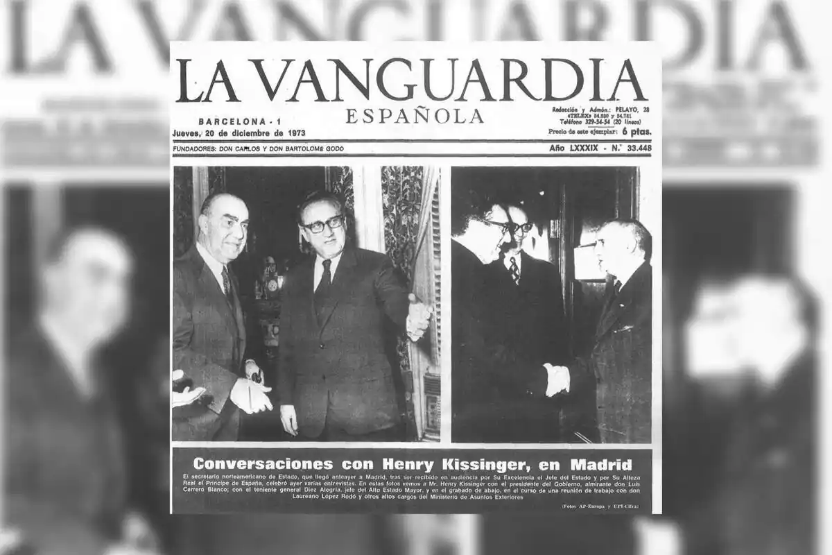 Carrero Blanco y Henry Kissinger en la portada de La Vanguardia el 20 de diciembre de 1973