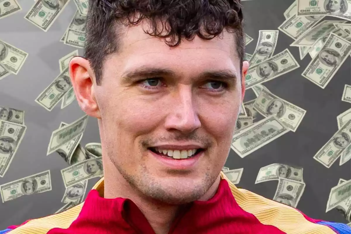 Andreas Christensen con una sonrisa y una lluvia de dinero al fondo
