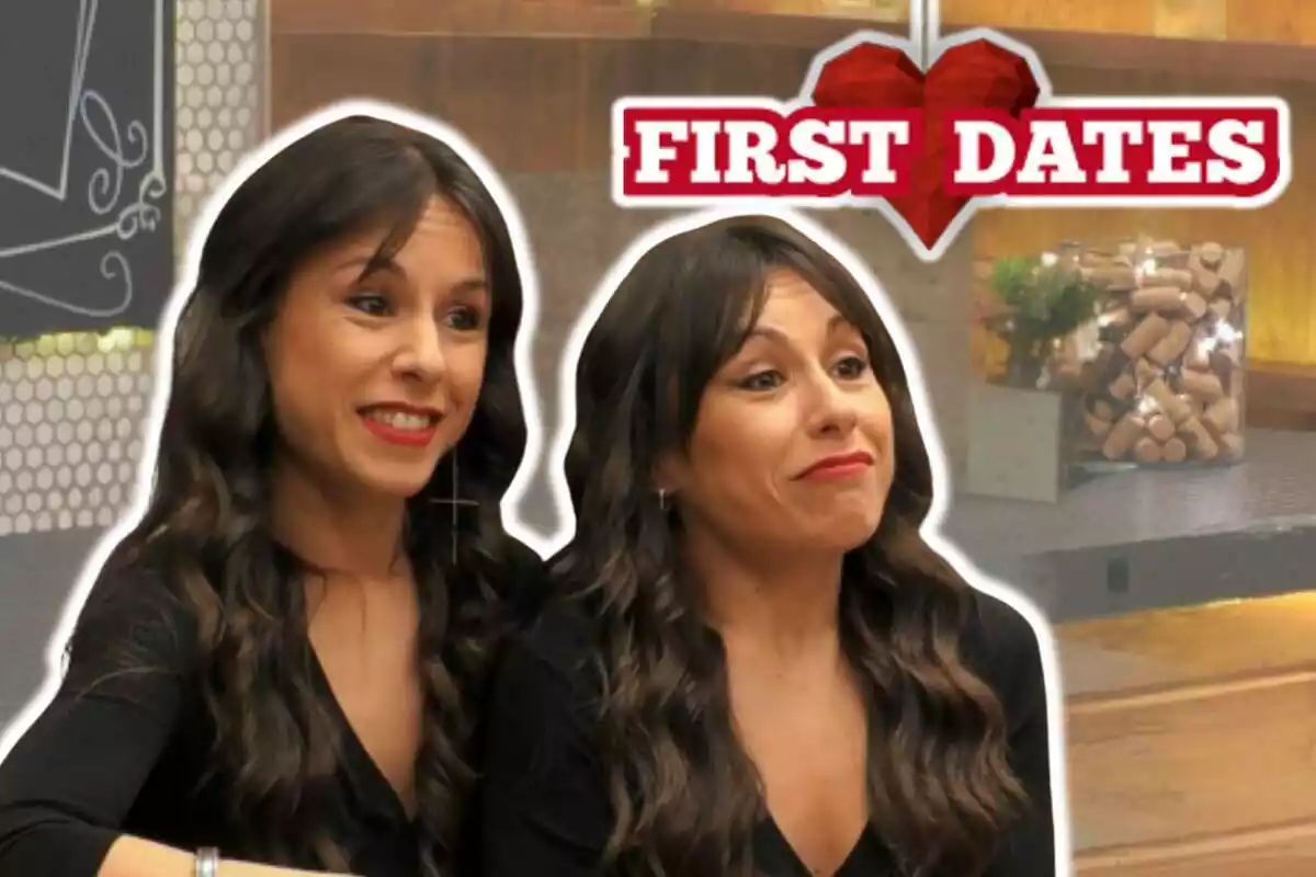 Montaje de fotos de las gemelas de 'First Dates', Cristina Zapata y Marisa Zapata, con el logo del programa al lado