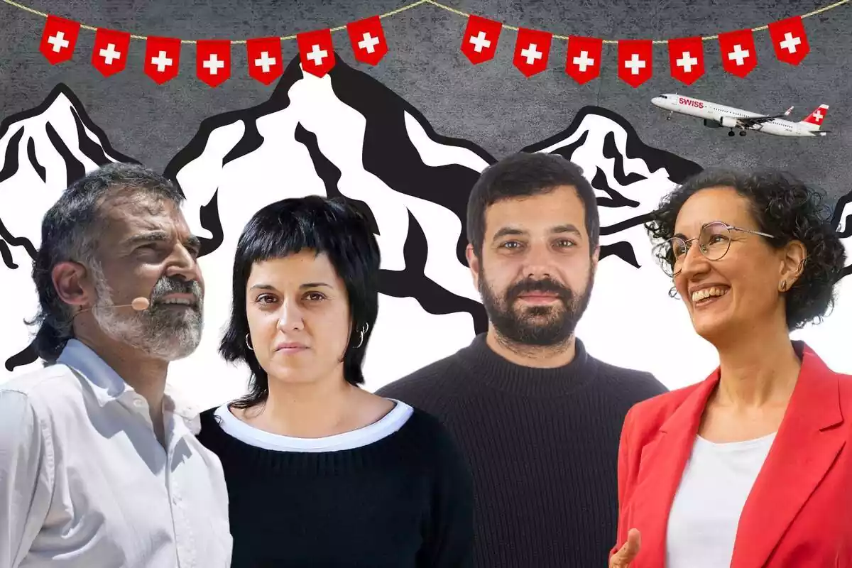 Montaje con los políticos catalanes fugados a Suiza, Jordi Cuixar, Anna Gabriel, Ruben Wagensberg y Marta Rovira