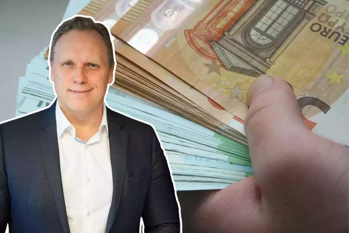 Imagen del economisa Daniel LaCalle en primer plano y otra de billetes de euro de fondo