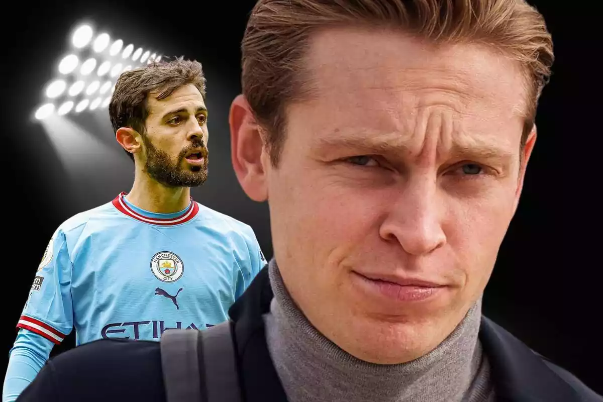 Frenkie De Jong en primer plano con Bernardo Silva en la parte trasera de la imagen