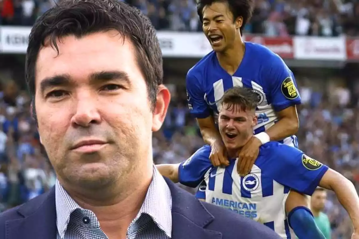 El director deportivo del Barça, Deco, en primer plano junto a una foto del Brighton inglés de fondo