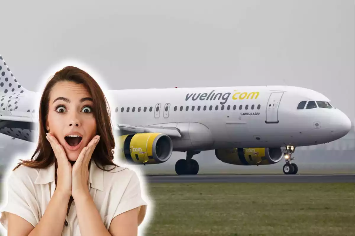 Un avión y una mujer sorprendida