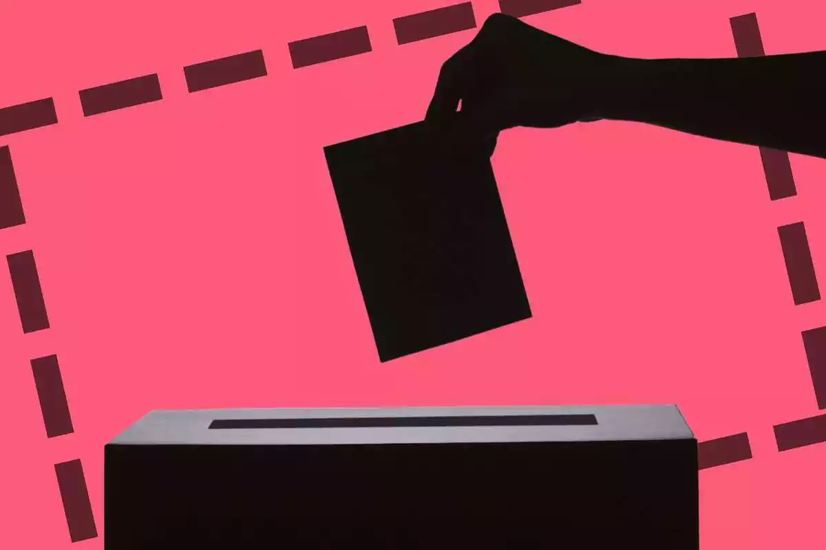 Montaje de una mano en una urna electoral