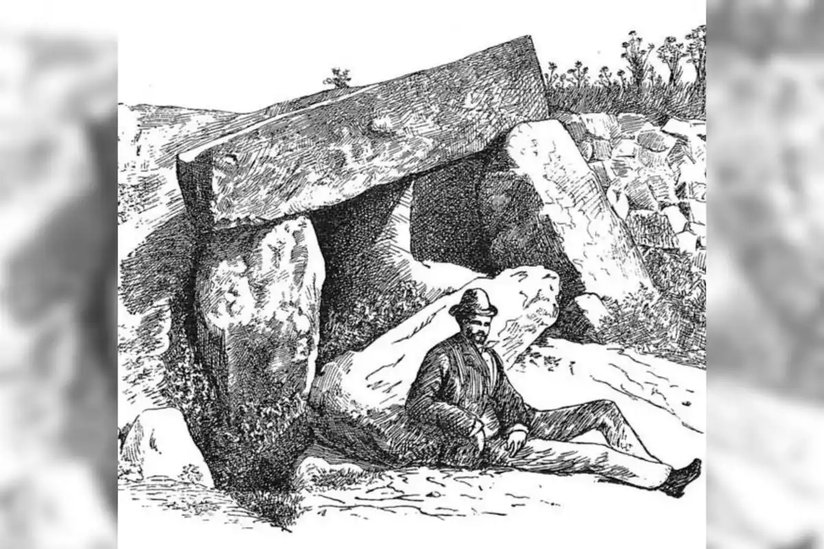 Representación del dolmen de Montjuic publicado en 1882 en la revista Representación del dolmen de Montjuic publicado en 1882 en la revista