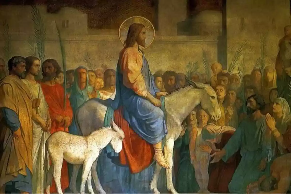 Imagen de Jesús entrando en Jerusalén subido en un burro