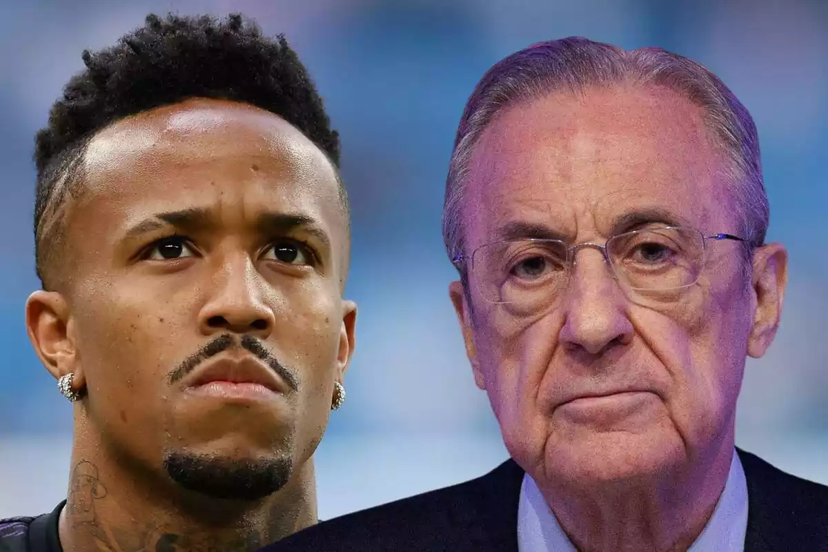 Montaje de Éder Militao y Florentino Pérez juntos