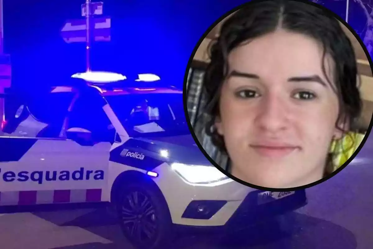 Imagen de la desaparecida Elena Delgado junto a varios coches de los Mossos d'Esquadra