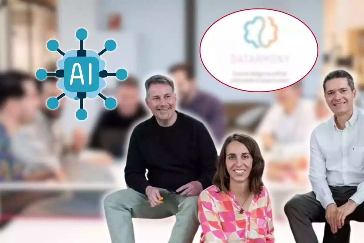 Equipo directivo de Datarmony, con logo de la empresa y un emoji de IA