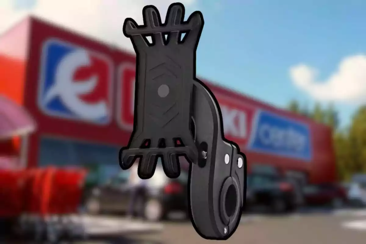 Soporte de teléfono negro con fondo de tienda. Soporte de teléfono negro con fondo de tienda.