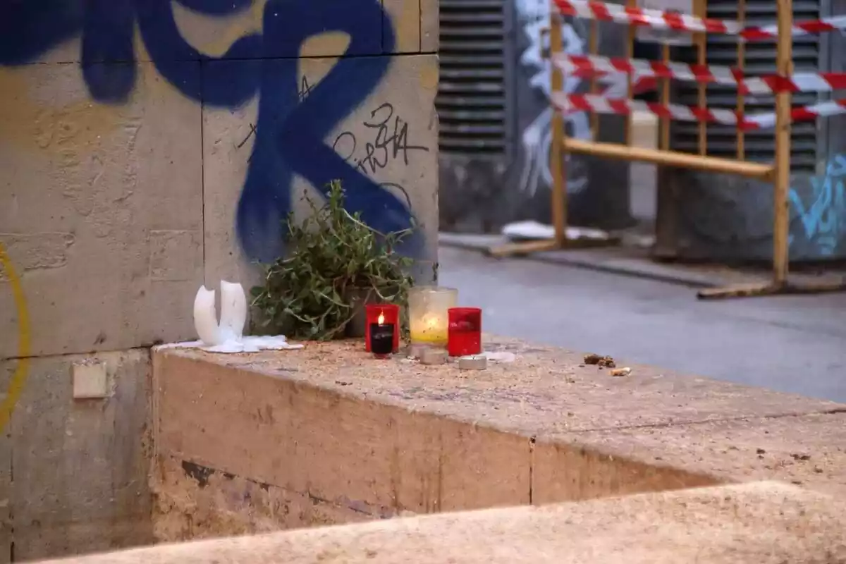 Imagen del altar a la chica muerta por la palmera de Barcelona