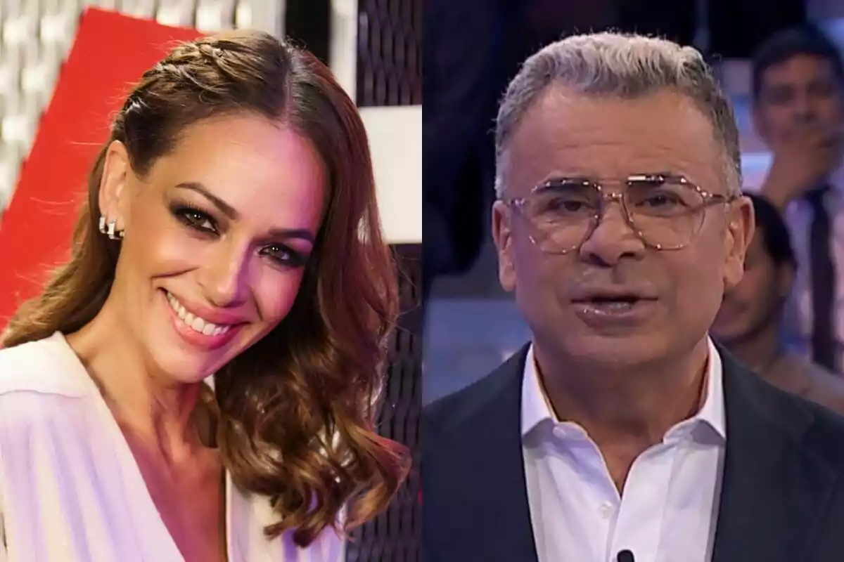 Dos personas posando en un evento, Eva González sonriente con cabello ondulado en La Voz Kids y Jorge Javier Vázquez con gafas y cabello canoso en Hay una cosa que te quiero decir.