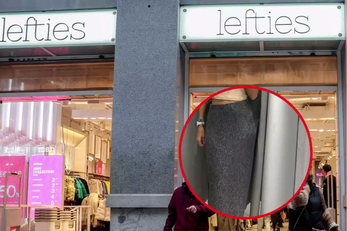 Foto de la tienda lefties y la falda midi con brillo