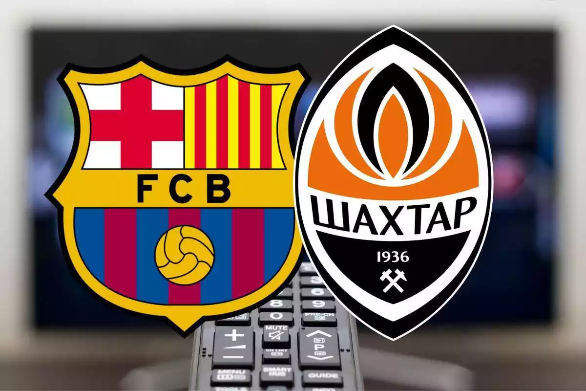 Montaje TV con escudo FC Barcelona y Shakhtar Donetsk