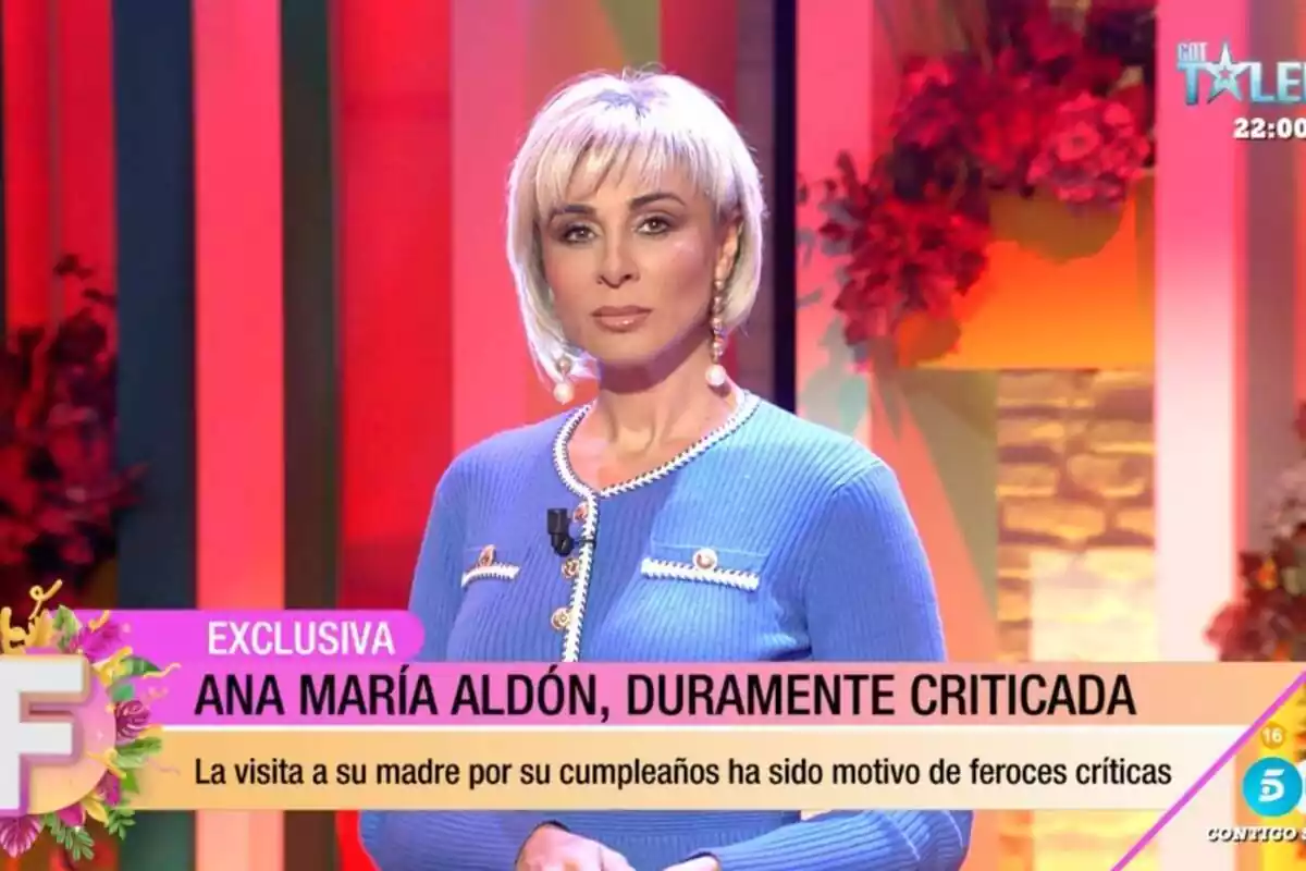 Captura de 'Fiesta' con Ana María Aldón con rostro serio en plató el 21 de octubre de 2023 Captura de 'Fiesta' con Ana María Aldón con rostro serio en plató el 21 de octubre de 2023