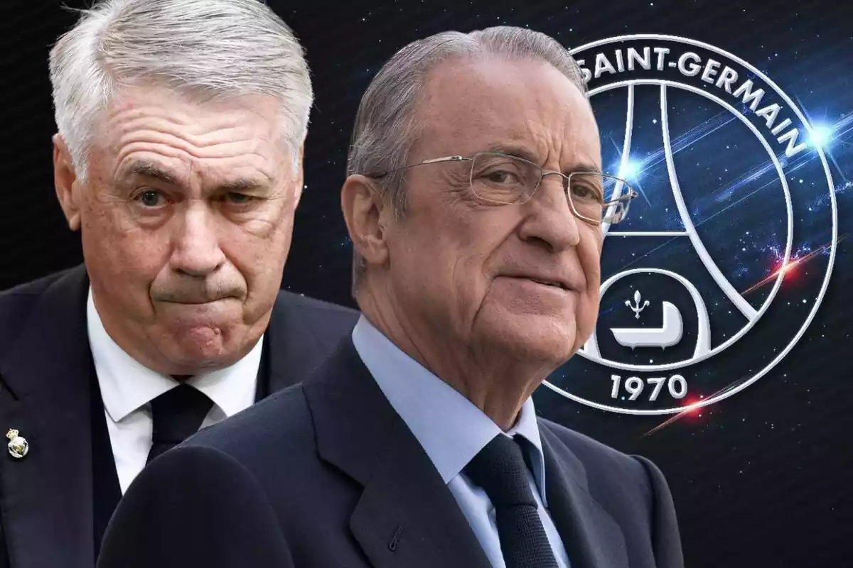Florentino Pérez y Carlo Ancelotti preocupados ante un escudo del PSG