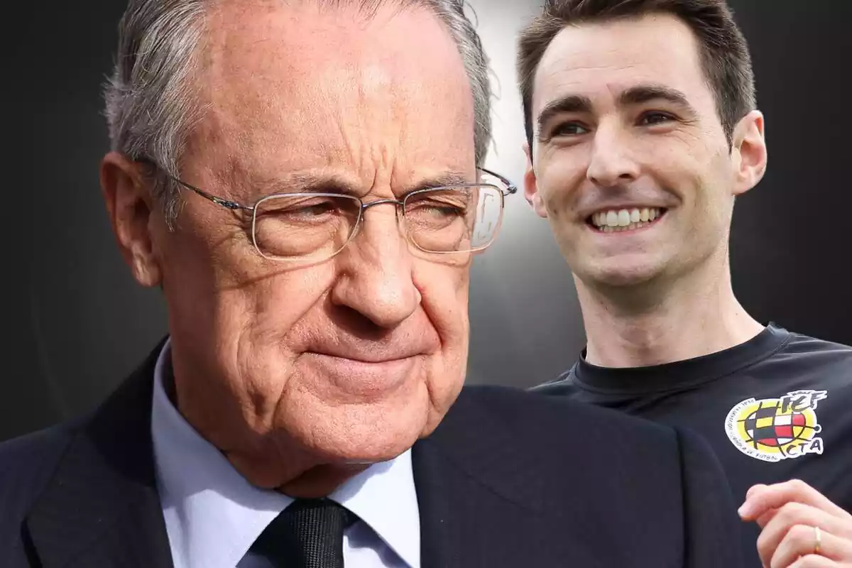 Florentino Pérez y De Burgos Bengoetxea sobre un fondo en blanco y negro