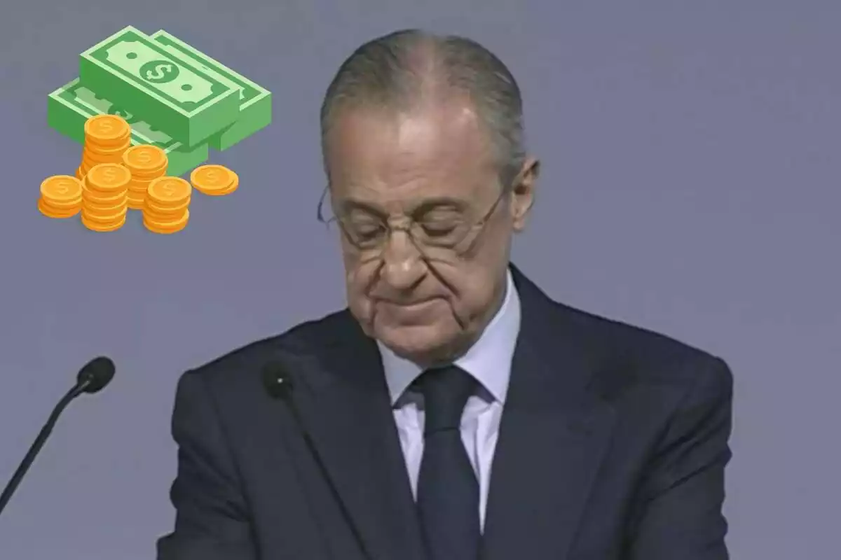 Florentino Pérez feliz y rodeado de dinero
