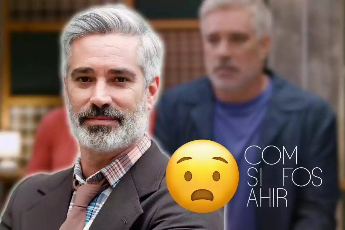 Hombre de cabello y barba canosa con expresión seria, acompañado de un emoji preocupado y texto que dice "COM SI FOS AHIR".