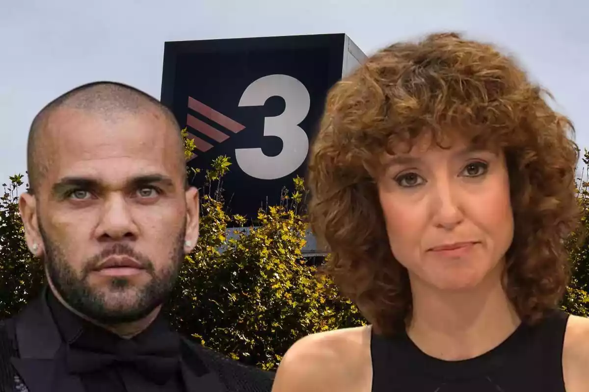 Fotomontaje Agnès Marquès y Dani Alves al frente y de fondo una imagen de los estudios de TV3