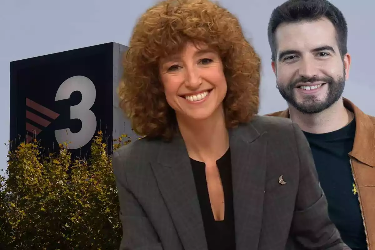 Fotomontaje de Agnès Marquès y Ricard Ustrell con las instalaciones de TV3 de fondo