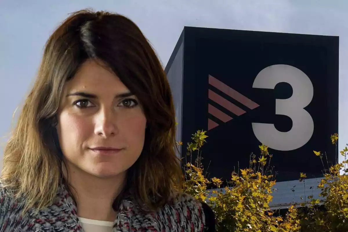 Fotomontaje con la imagen de Ariadna Oltra al frente y de fondo el logo de los estudios de TV3
