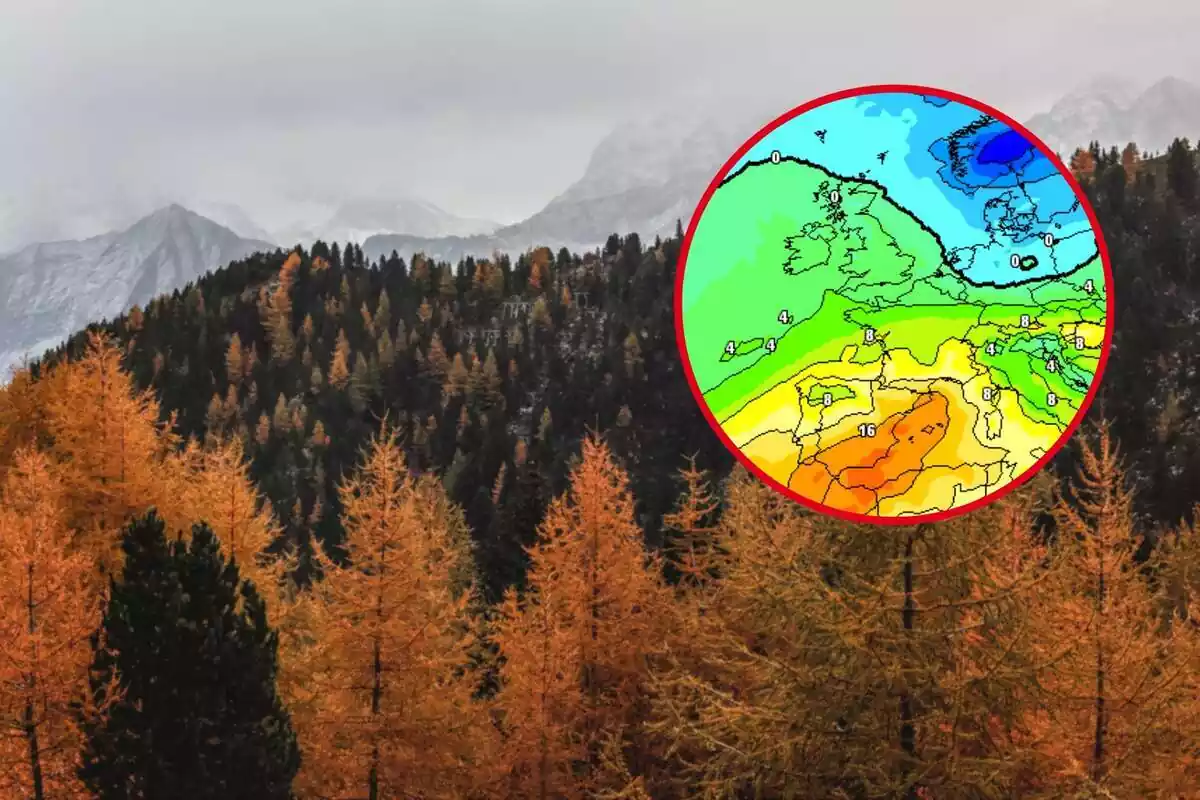 Montaje fotográfico entre un paisaje y un mapa de meteo