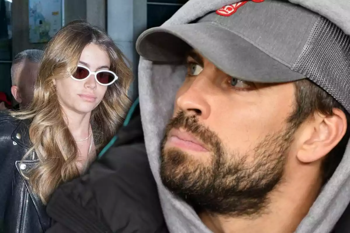 Fotomontaje de Clara Chía con gafas de sol y Gerard Piqué con gorra