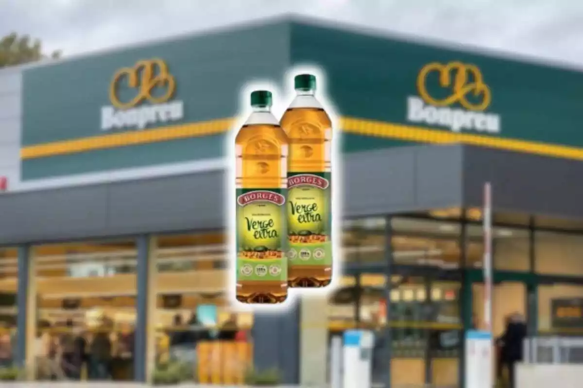 Fotomontaje con un fondo del supermercado Bonpreu y una foto Fotomontaje con un fondo del supermercado Bonpreu y una foto