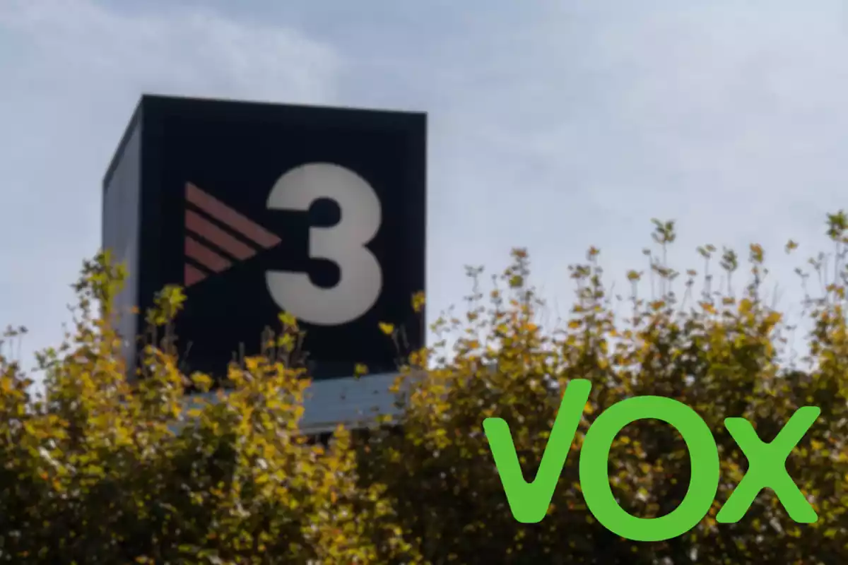 Fotomontaje con una imagen de fondo de los estudios de TV3 y al frente el logo de Vox