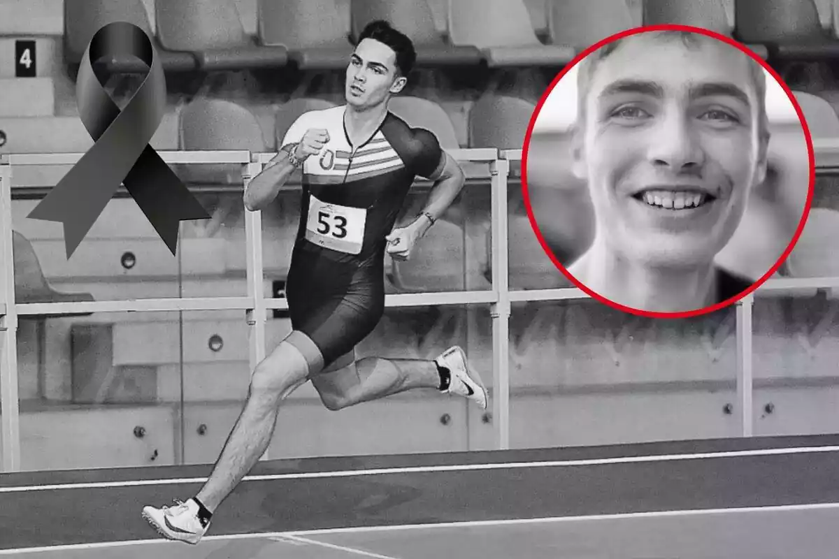 Fotomontaje con dos imágenes del atleta David Pérez Bruque en blanco y negro