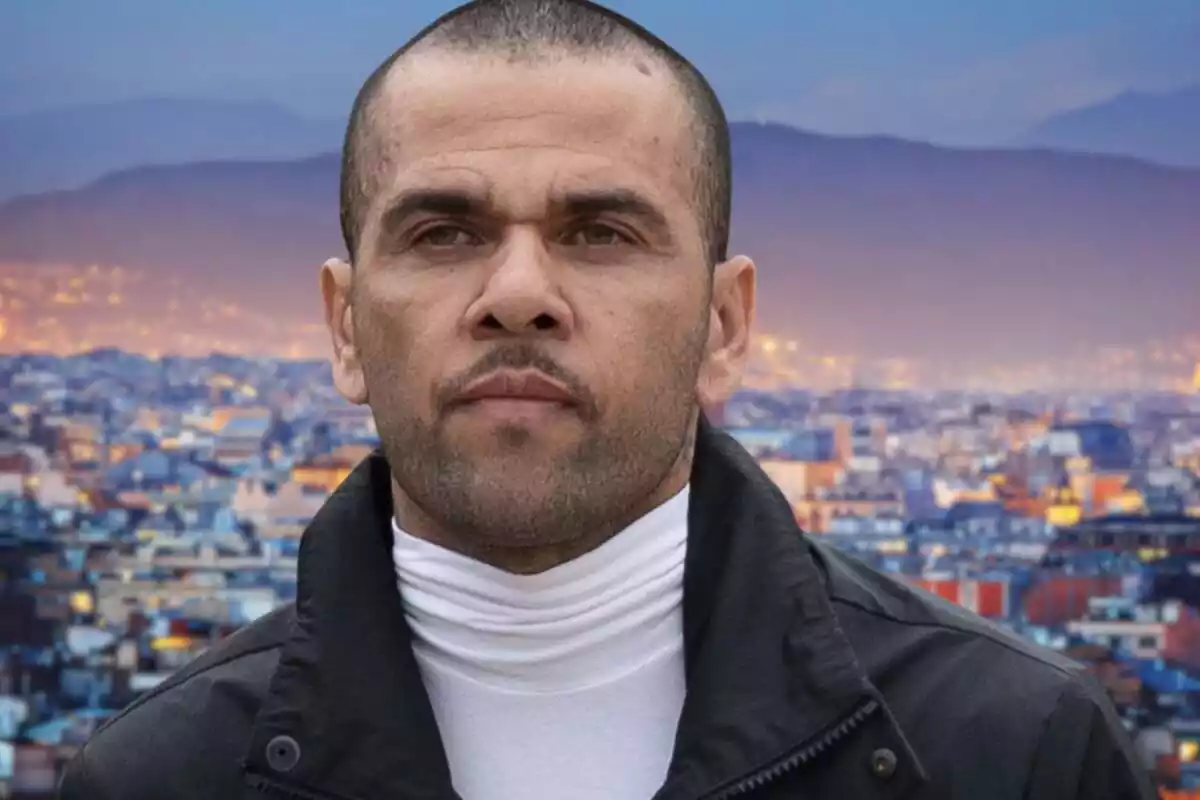 Fotomontaje de Dani Alves con una imagen de Barcelona de fondo