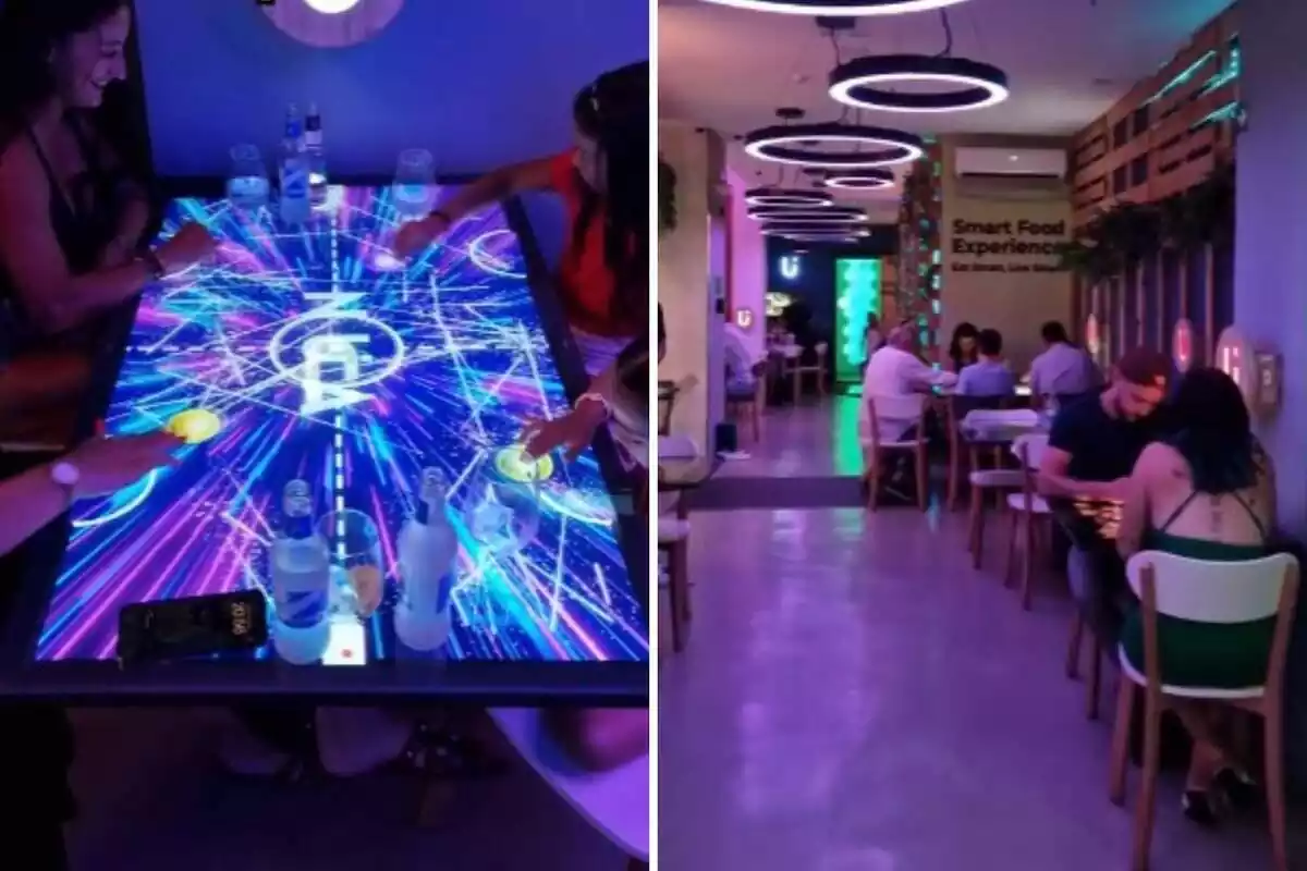 Fotomontaje de dos frames del TikTok del restaurante de Barcelona Nua Smart Restaurant