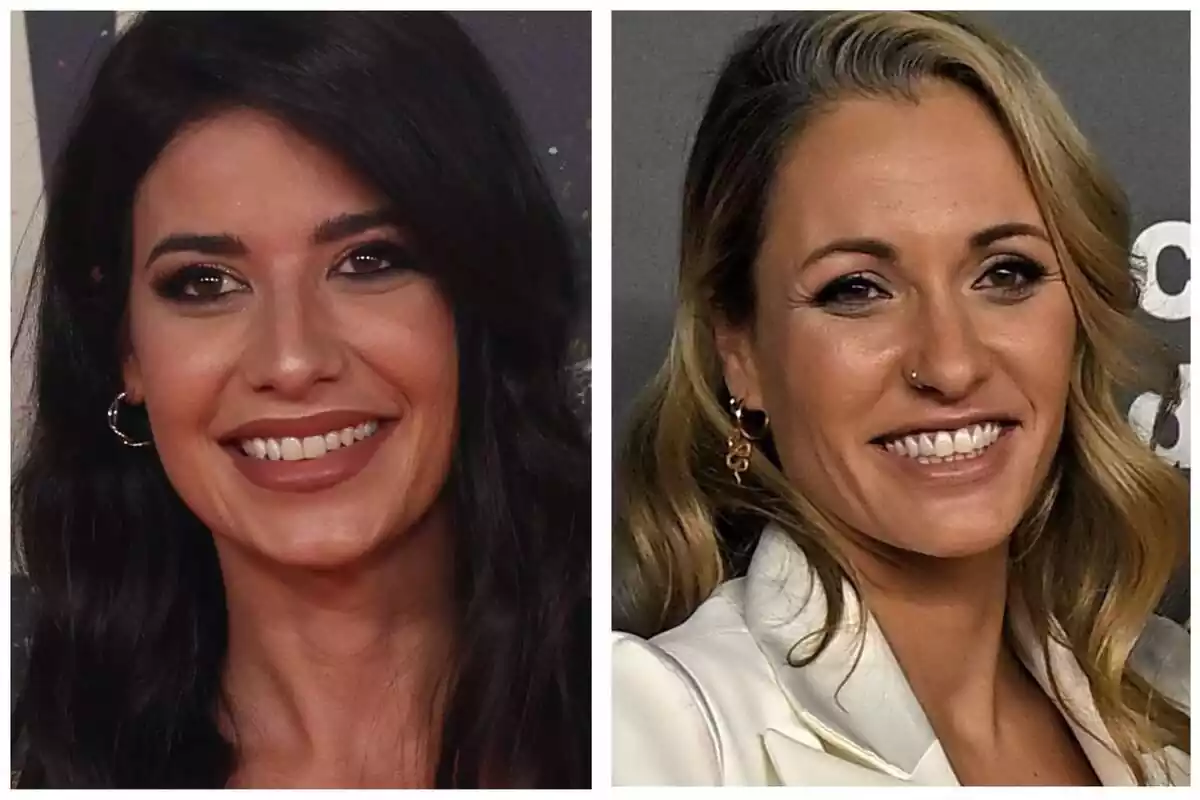 Fotomontaje de Ares Teixidó y Bruna Manzoni en eventos de prensa sonriendo