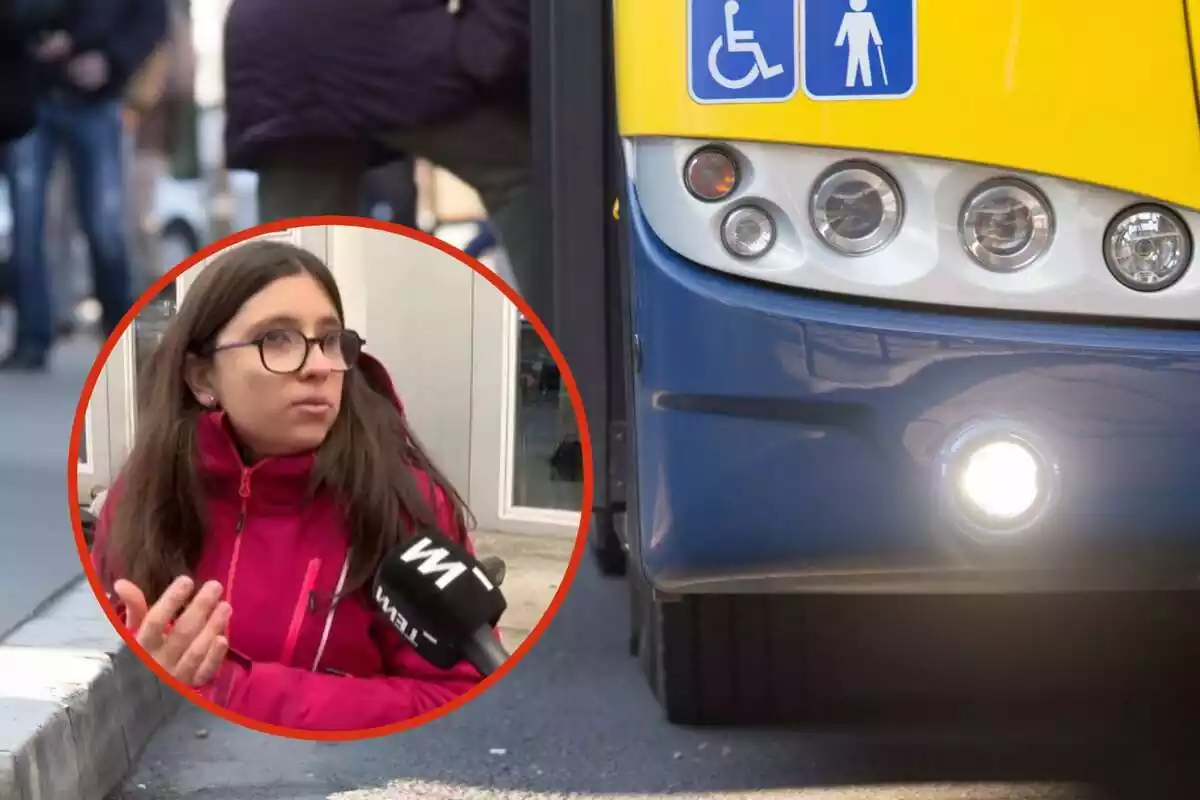 Fotomontaje con un fondo de una estación de autobuses con una foto enmarcada de Clara Macaya de TV3