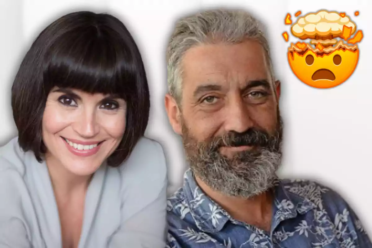 Agnès Busquets y Roger de Gràcia sonrientes junto a un emoji de cabeza explotando.