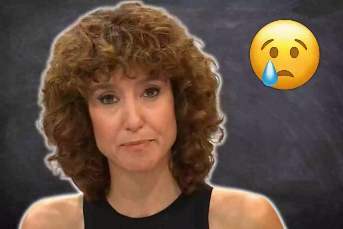 Agnès Marquès con expresión triste junto a un emoji llorando sobre un fondo oscuro.