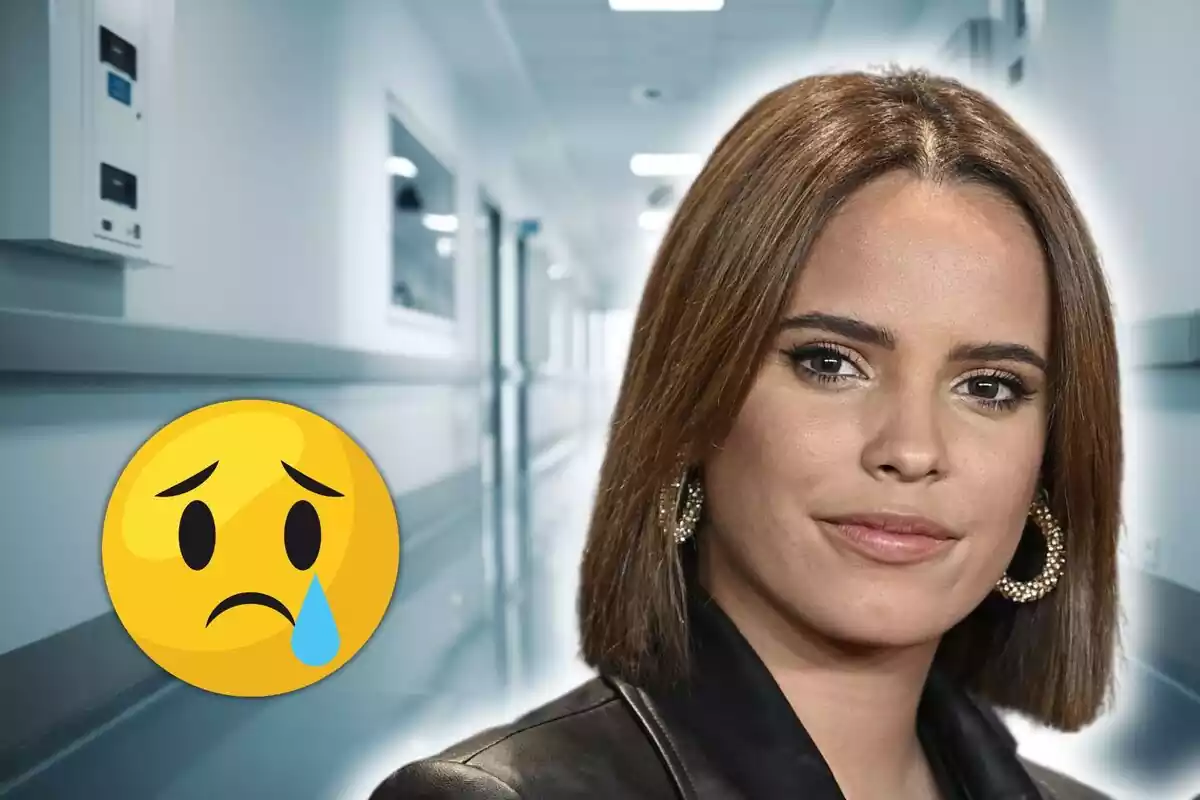 Fotomontaje con una imagen de fondo de un pasillo de hospital y al frente Gloria Camila Ortega y un emoji con cara triste