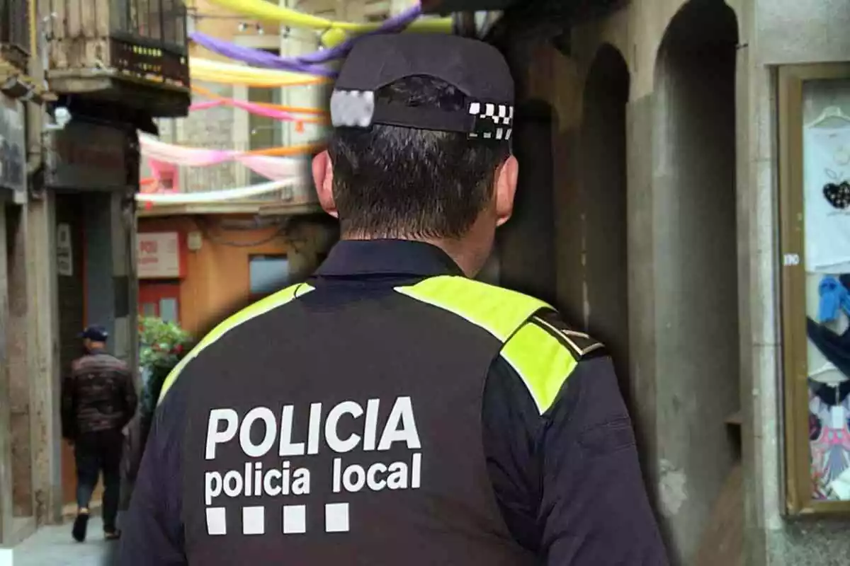 Fotomontaje con una imagen de fondo de la ciudad de Manresa y al frente un agente de Policía Local