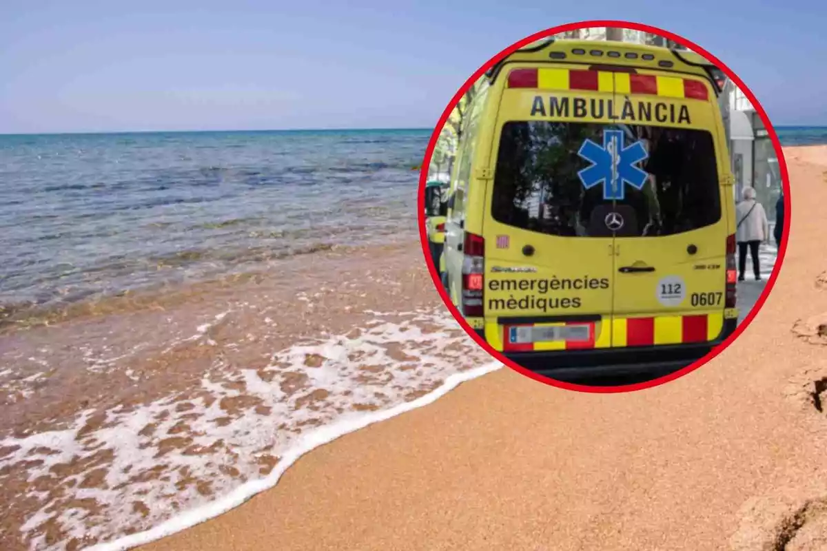 Ambulancia de emergencias médicas en una playa.