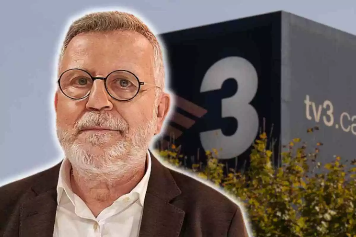 Fotomontaje con una imagen de fondo del logo de TV3 y al frente Lluís Canut