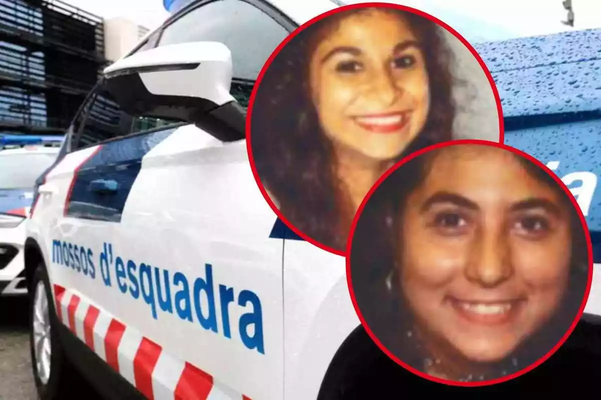 Fotomontaje con una imagen de fondo de un coche de los Mossos d'Esquadra y al frente el rostro de Sara y Sulaminta, las gemelas desaparecidas