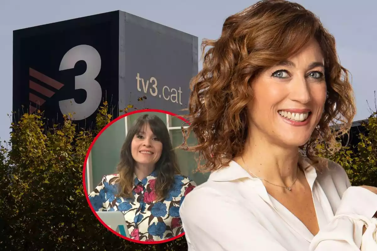 Fotomontaje de Helena García Melero con una imagen de Sara Loscos y las instalaciones de TV3 de fondo