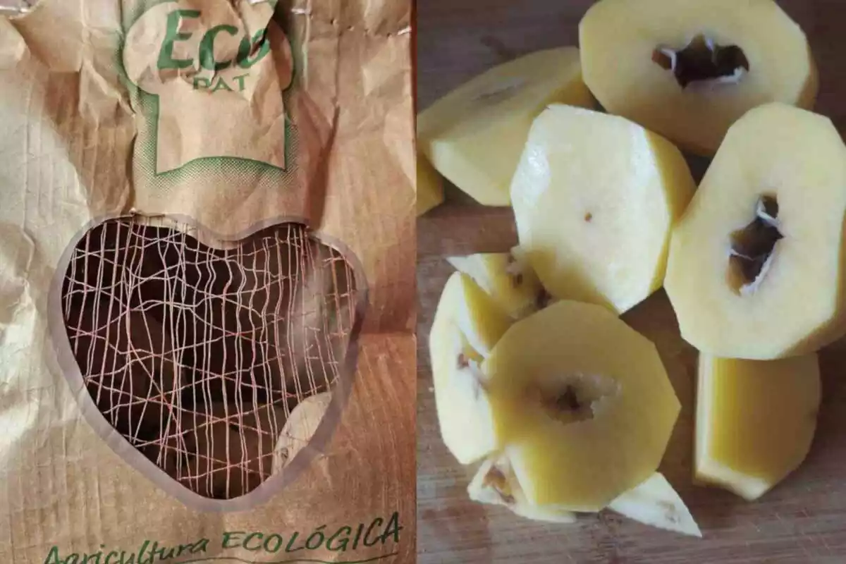 Fotomontaje con dos imágenes de las patatas ecológicas de Bonpreu Fotomontaje con dos imágenes de las patatas ecológicas de Bonpreu