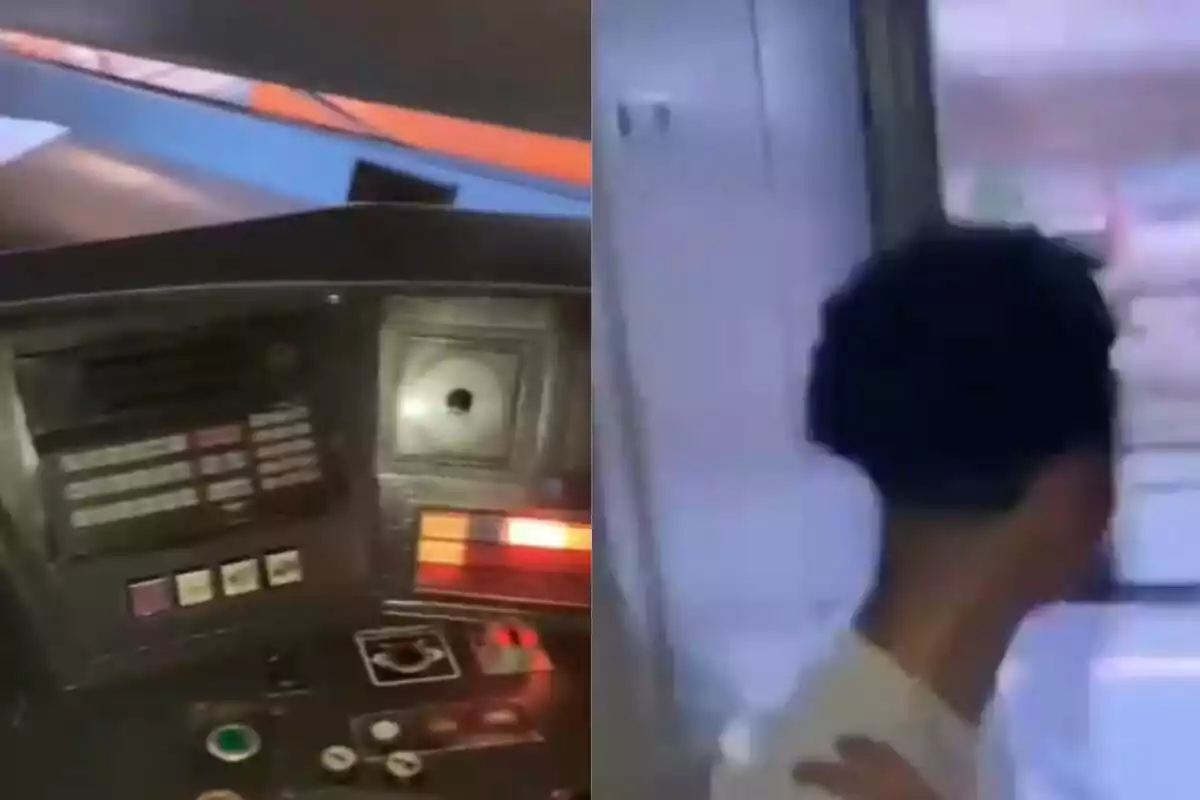 Una persona de espaldas junto a un panel de control en un entorno posiblemente de transporte.