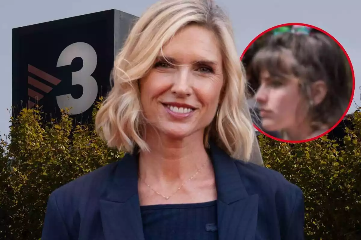 Fotomontaje de Judit Mascó con una imagen de su hija Paula y las instalaciones de TV3 de fondo