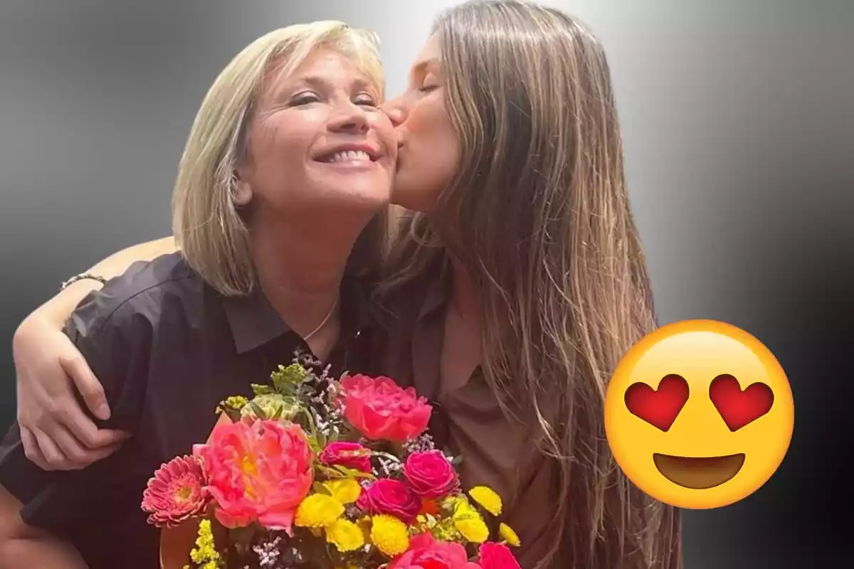 Fotomontaje de Julia Otero junto a su hija Candela con un emoticono de corazones