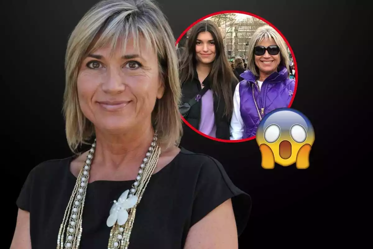 Fotomontaje de Julia Otero con una imagen de su hija Candela y un emoticono de sorpresa