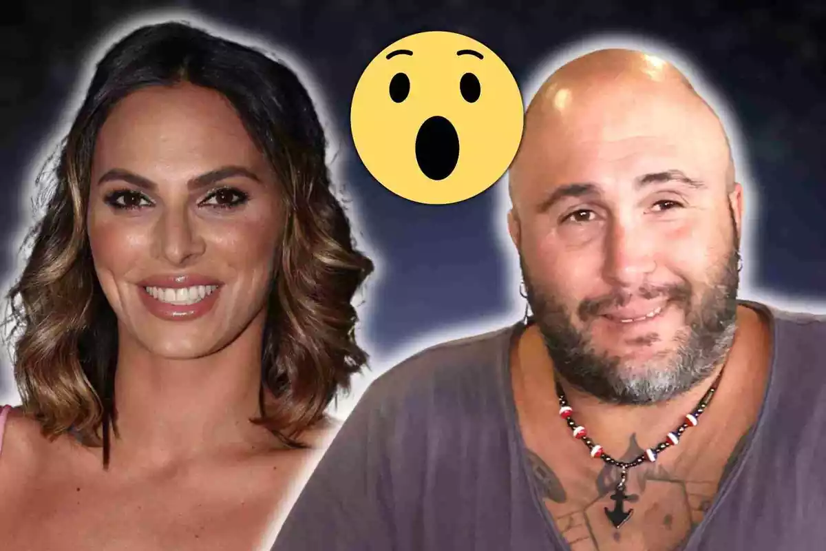 Fotomontaje de Kiko Rivera e Irene Rosales al frente y un emoji con una cara sorprendida